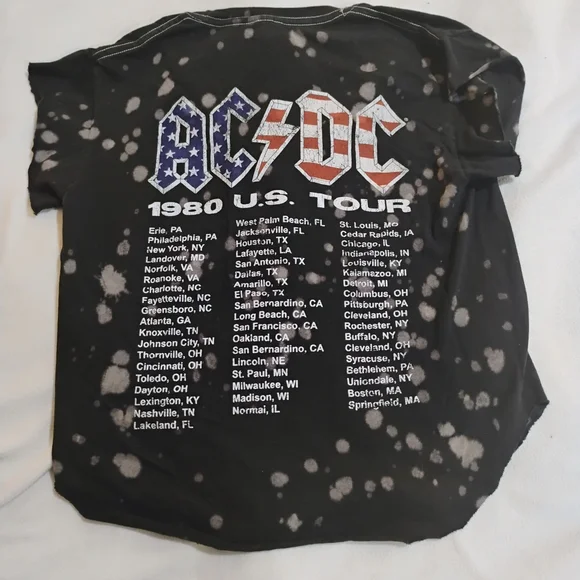 AC/DC Black Bleached Short Sleeve Tee with Stars & Stripes Logo - Picture 5 of 7